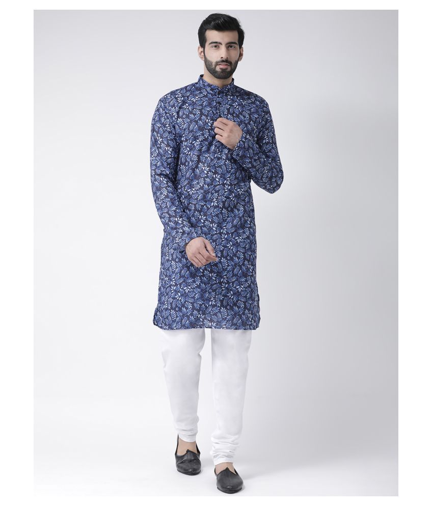     			Hangup Blue Cotton Kurta Pyjama Set