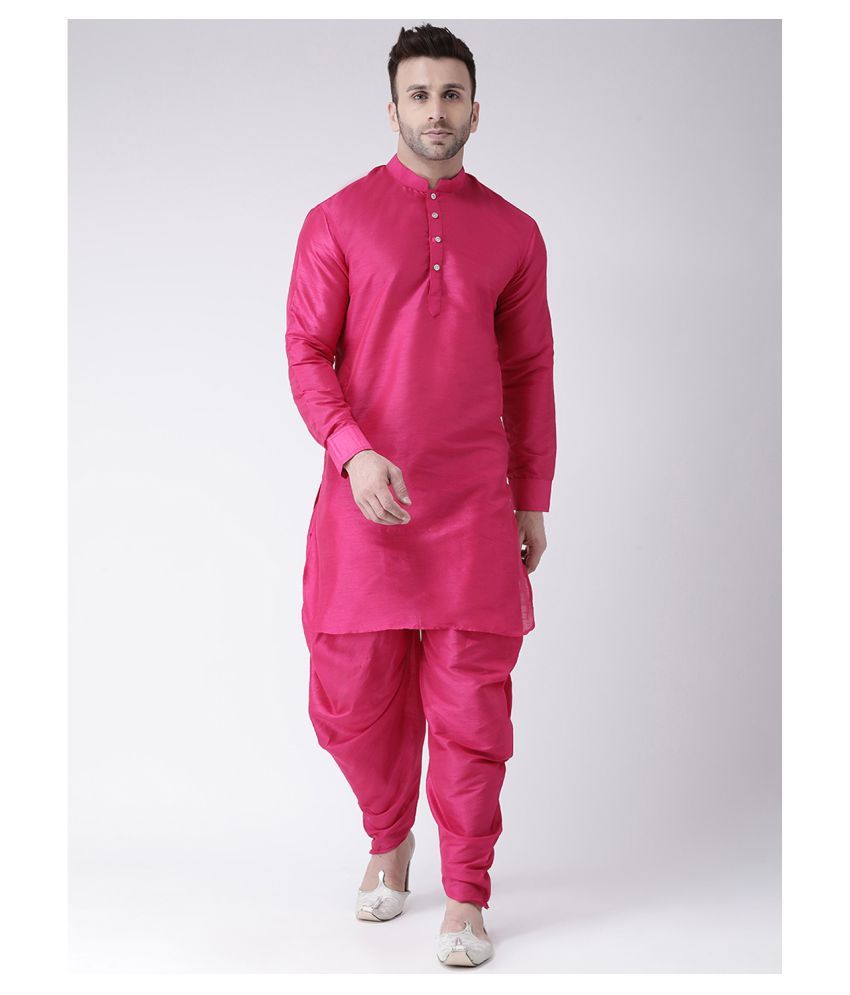     			Hangup Pink Silk Blend Dhoti Kurta Set