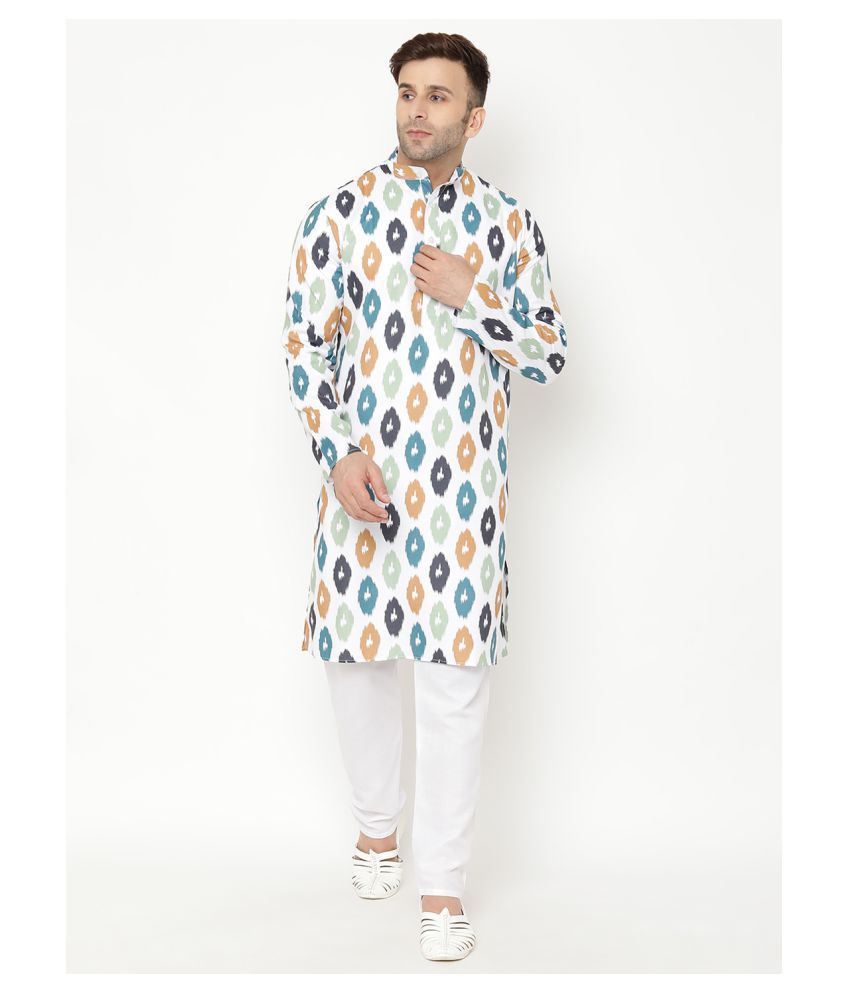     			Hangup White Silk Blend Kurta Pyjama Set