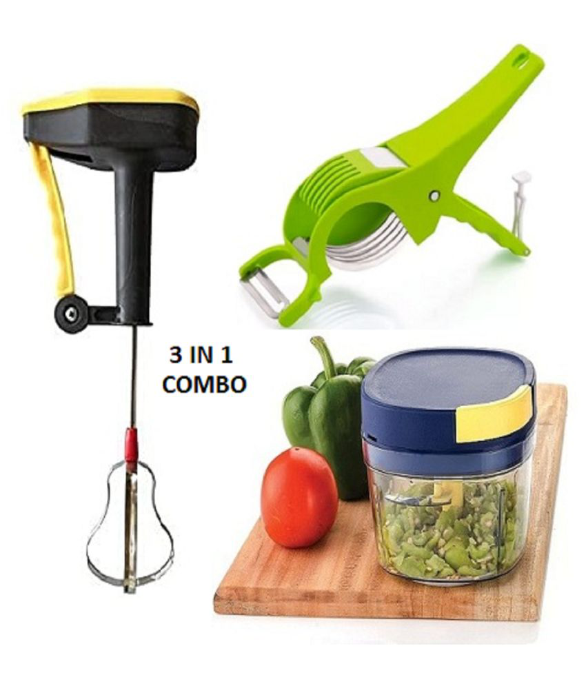 ASQURE 3 IN 1 COMBO ( Power Free Hand Blender, 2in1 Veg Cutter & 2in1 Square Chopper 650ml )- Set of 3 (Multicolor)
