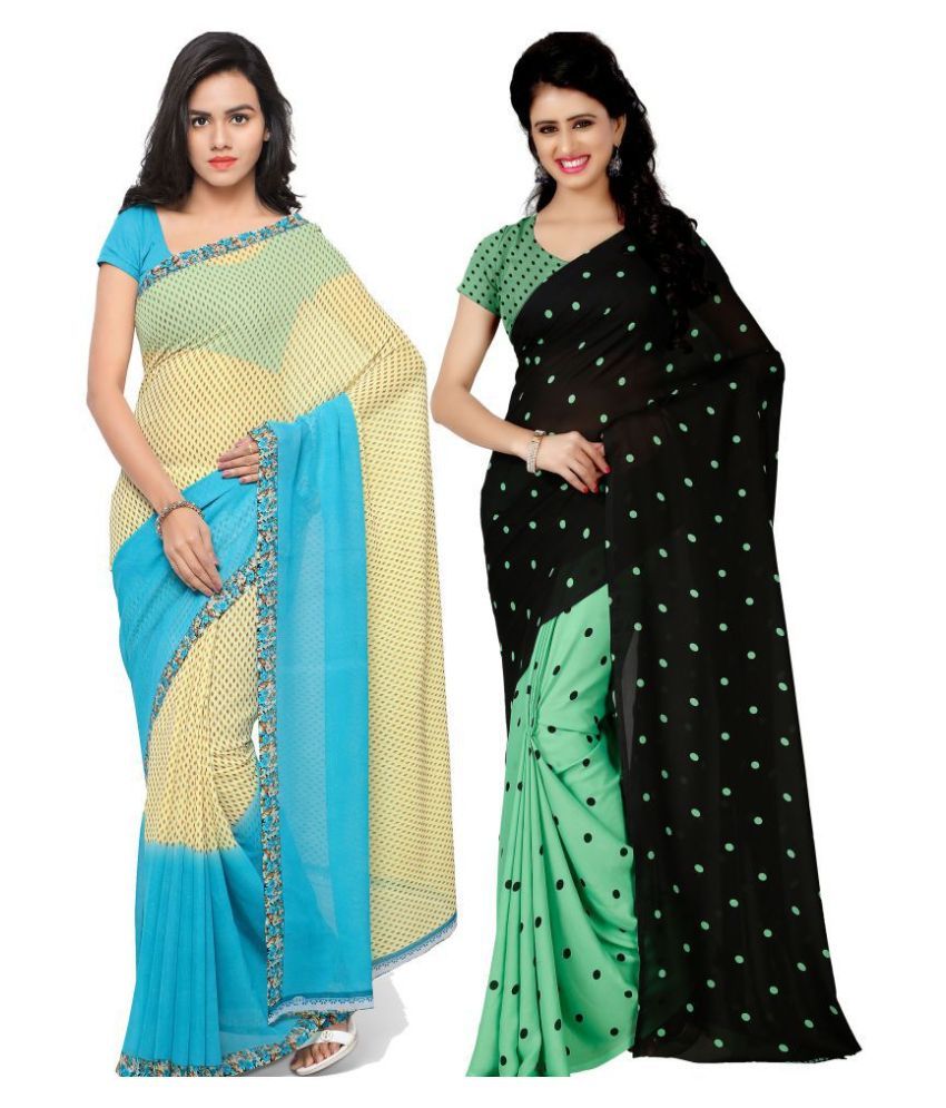     			ANAND SAREES Blue Georgette Saree - Pack of 2