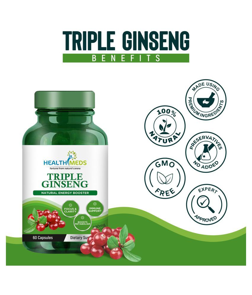 HealthMeds Triple Ginseng for Natural Energy Booster 60 Capsule 500 mg
