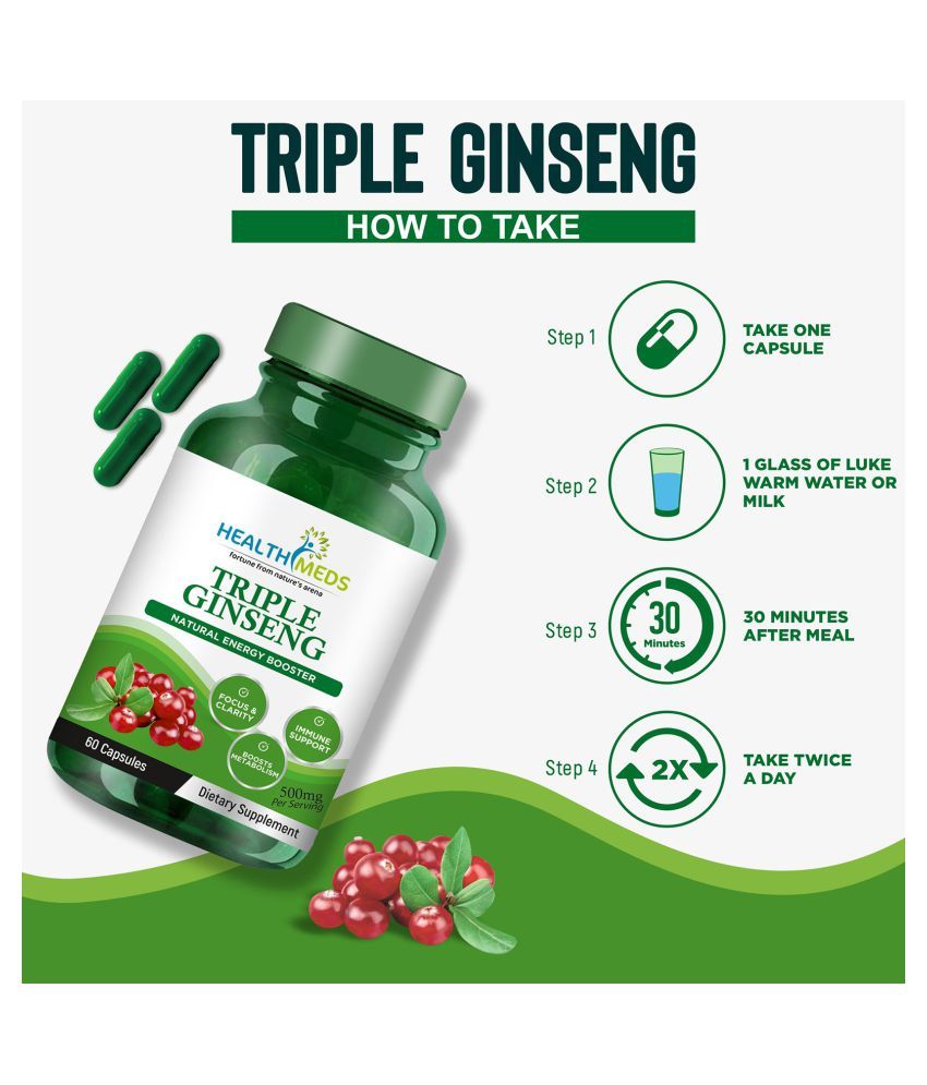 HealthMeds Triple Ginseng for Natural Energy Booster 60 Capsule 500 mg