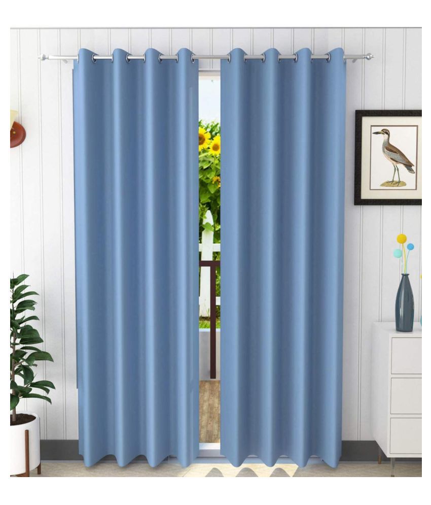     			Koli collections Set of 2 Door Semi-Transparent Eyelet Polyester Light Blue Curtains ( 213 x 152 cm )