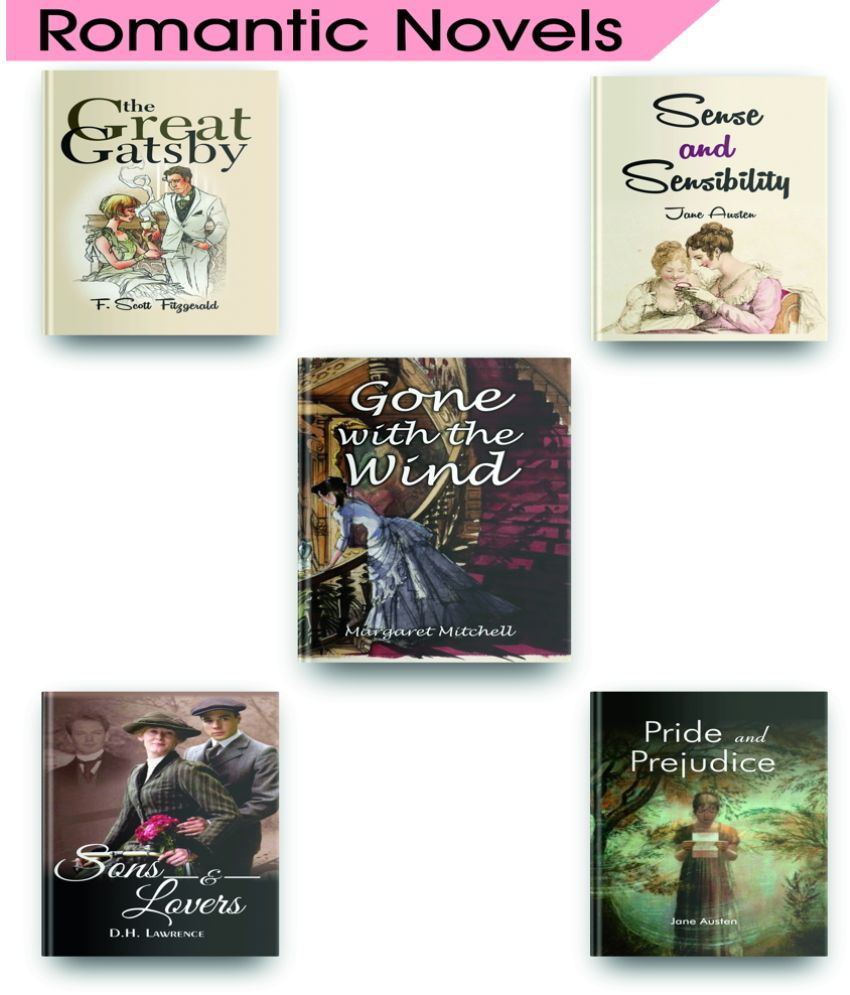     			Most Wanted Romantic Novels Set Of 5, Books Like The Great Gatsby Book, Gone With The Wind, Pride And Prejudice By Jane Austen, Sense And Sensibility By Jane Austen, Sons And Lovers Included In This