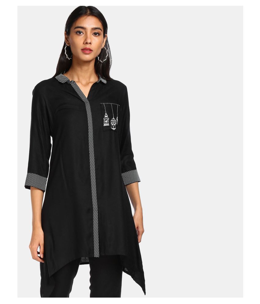     			Karigari Black Rayon A-line Kurti - Single