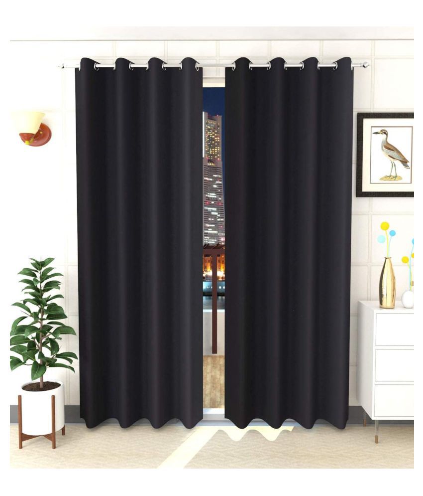     			Koli collections Set of 2 Door Semi-Transparent Eyelet Polyester Black Curtains ( 213 x 152 cm )