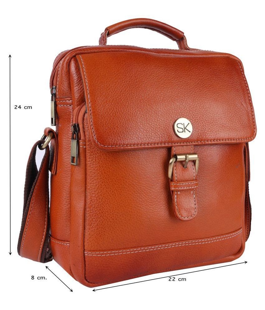 SK SK-3001_TAN Orange Leather Office Bag