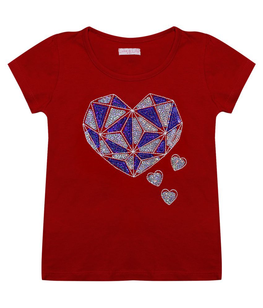     			Luke and Lilly Kids Girls Cotton Sequined T Shirt Red
