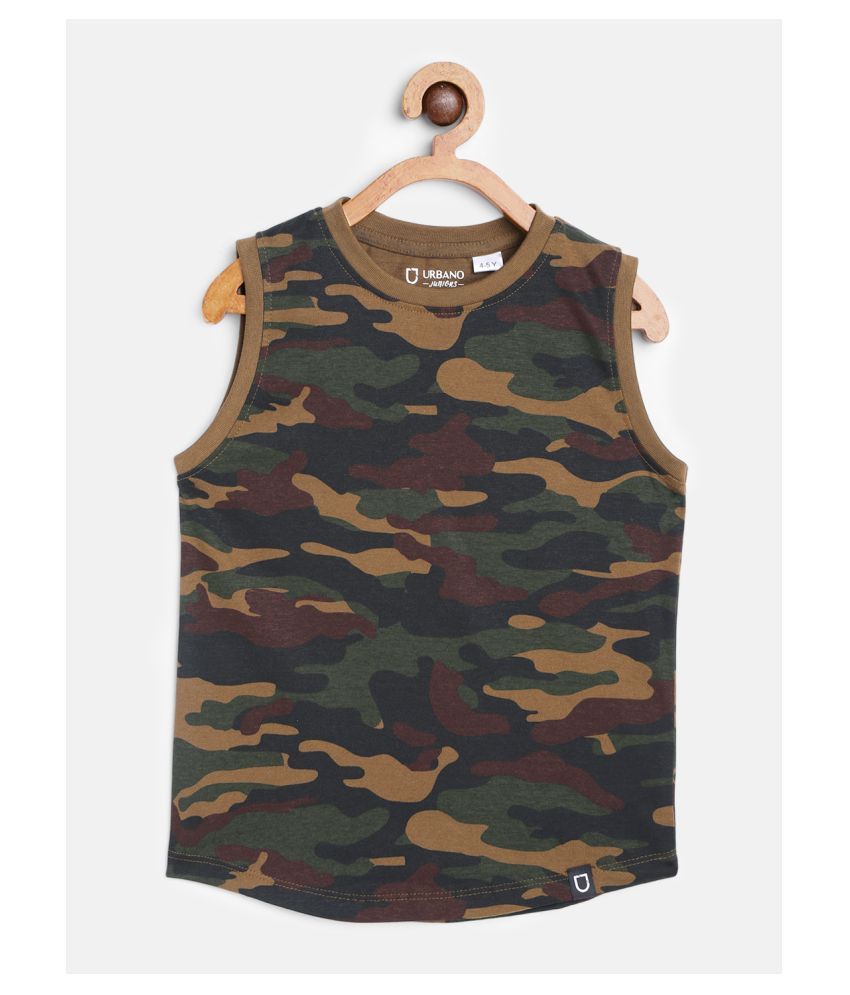     			Urbano Juniors Boy's Green Military Camouflage Printed Sleeveless Regular Fit Cotton T-Shirt