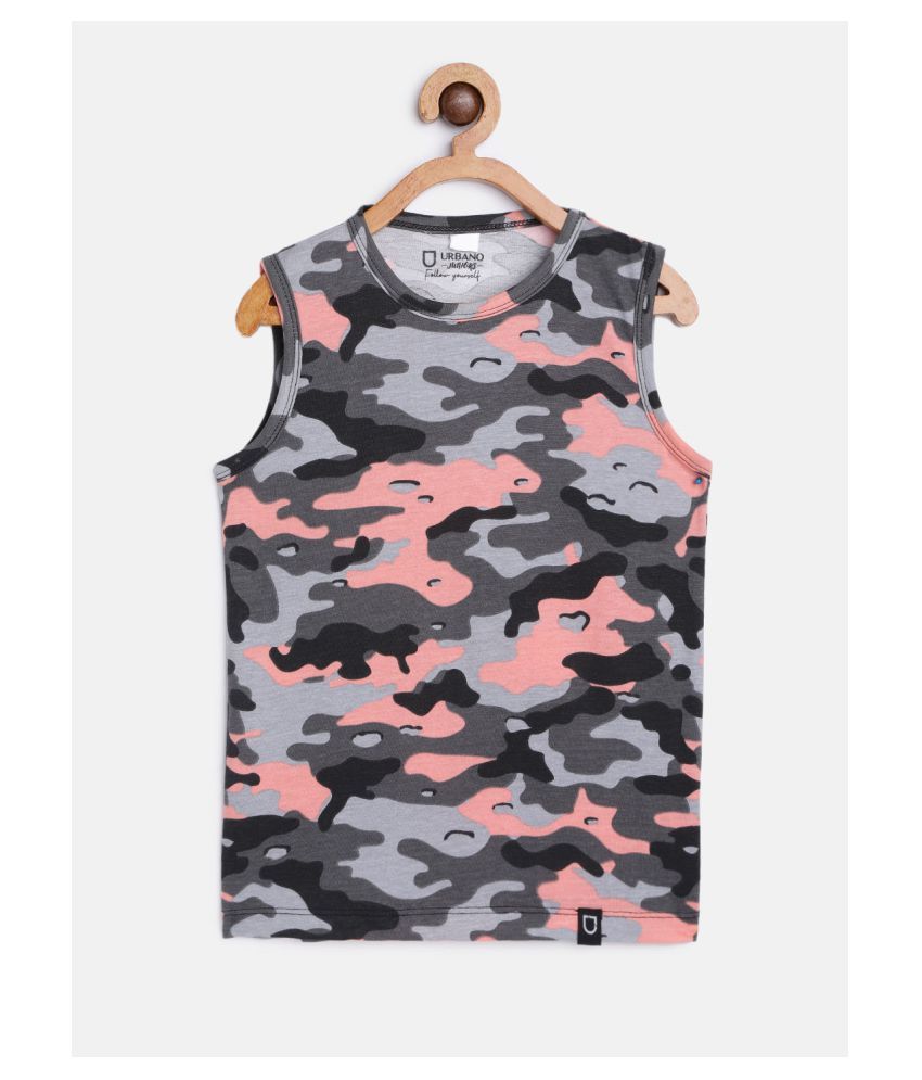     			Urbano Juniors Boy's Grey Military Camouflage Printed Sleeveless Regular Fit Cotton T-Shirt