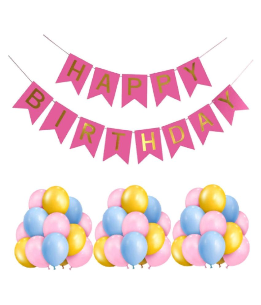     			Blooms Event HBD Pink Banner and Amazing  Metallic Balloon combo set ( Pack  of 31 )