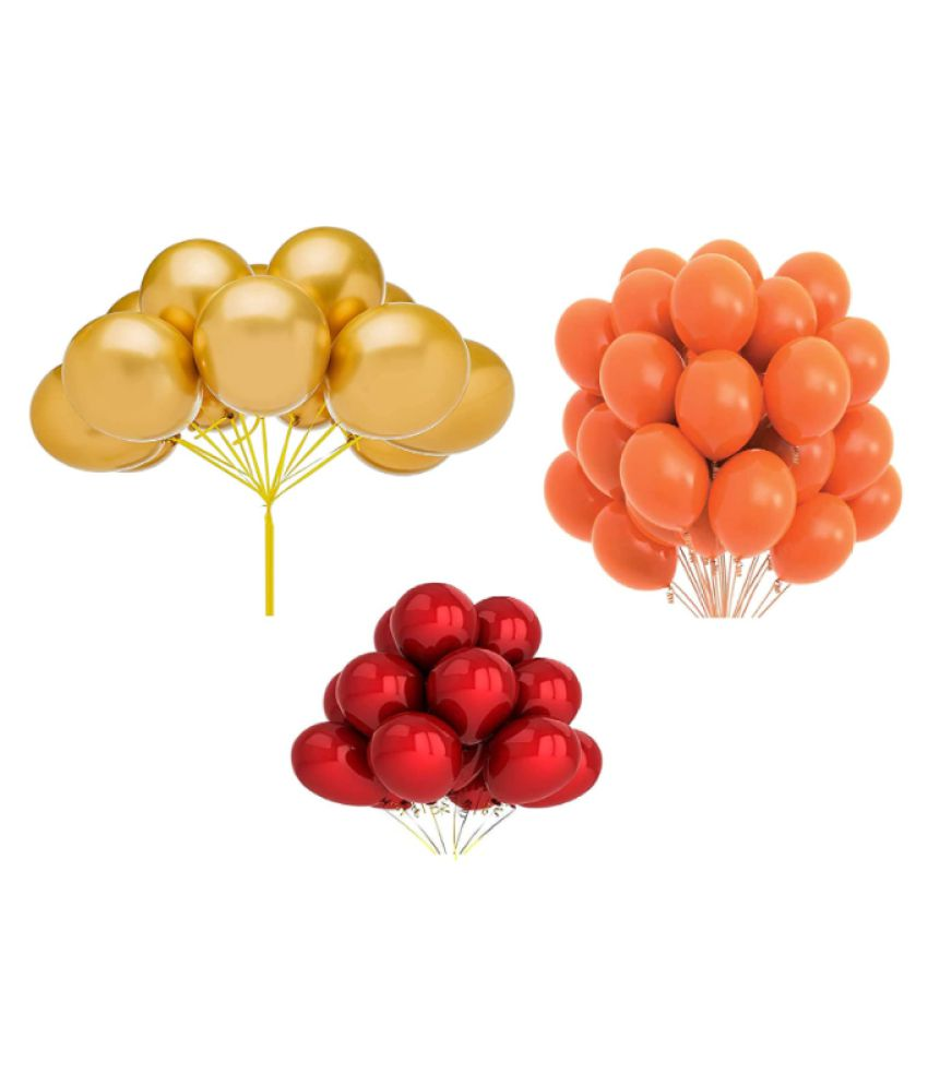     			BloomsTriple coloured Metallic Balloons ( Golden, Orange, Red)Combo Pack of 50