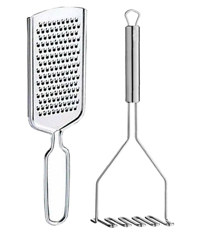     			JISUN Stainless Steel Cheese Grater/ Vegetable & Fruit Grater And Potato masher/ Pav bhaji masher/Vegetable Masher Silver Kitchen Tool Set