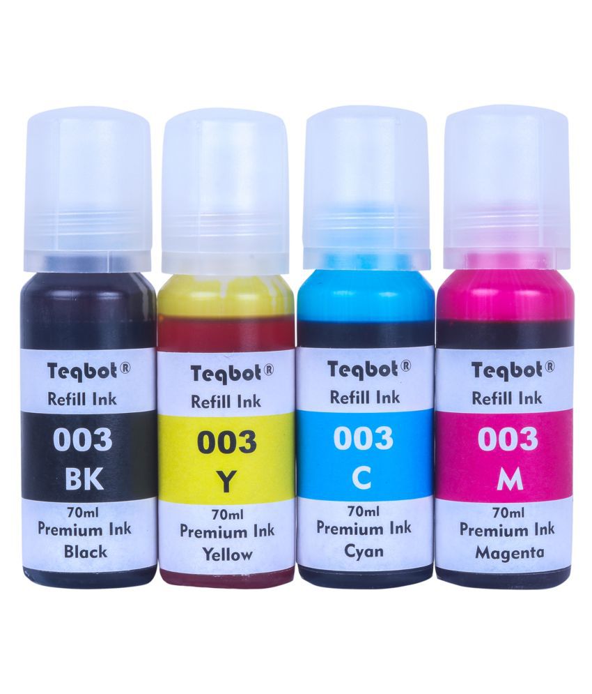 TEQBOT 003 For L3101 Epson Multicolor Pack of 4 Compatible with Refill ink for Epson 003,001, L5190,L3150,L3110,L1110,L4150,L6170,L4160,L6190,L6160(4 COLOR)