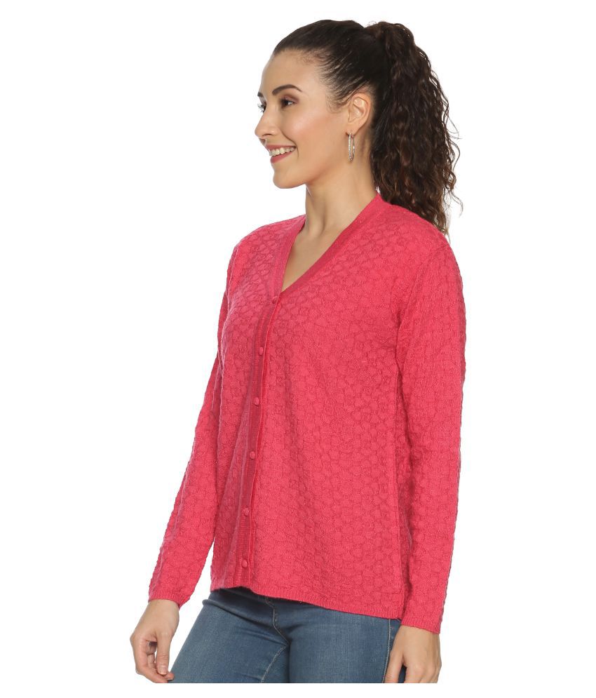     			Clapton Acrylic Pink Buttoned Cardigans -