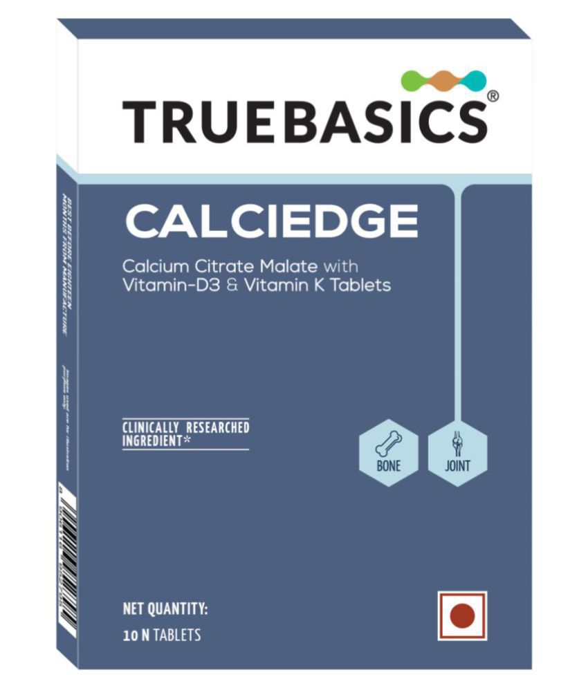 TrueBasics Calciedge, Contains Calcium Citrate Malate, Vitamin D3 & Vitamin K For Bone Health & Joint Health, 10 Tablets