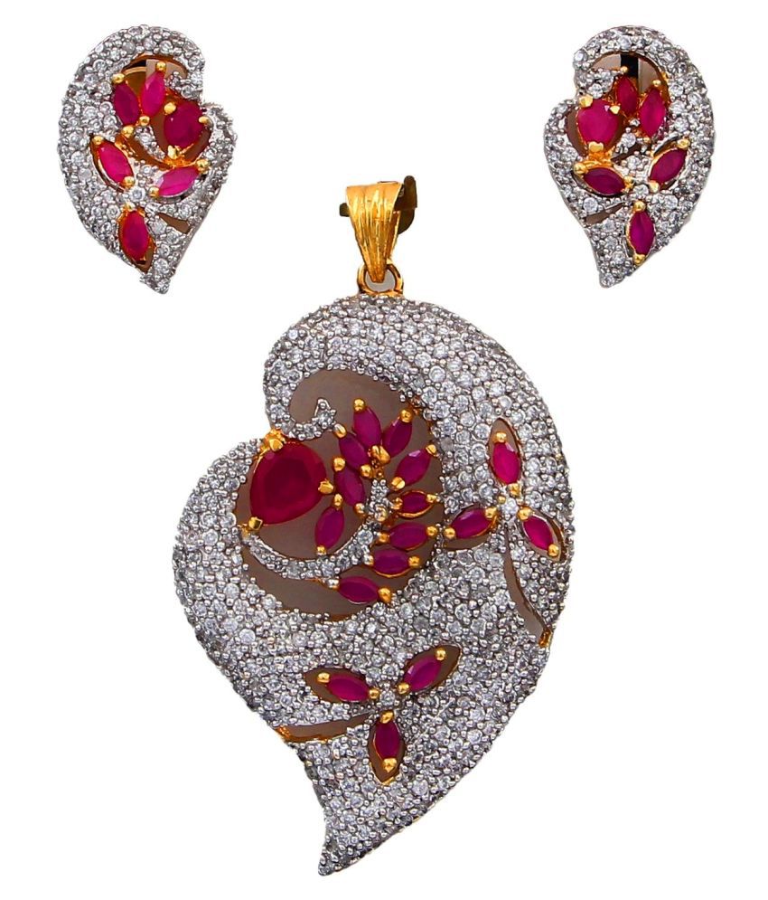 Floral design Pendant with Drop & dangle Earring For Women Girls Ladies Pink Indian Ruby Bollywood Look locket 14K Gold Plated Handmade Jewellery for Women and Girls