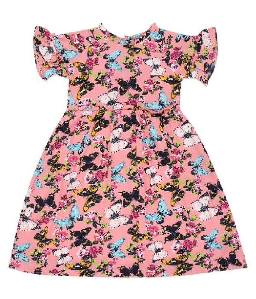     			K&U Girl's Fit & Flare Printed Dress in Pink