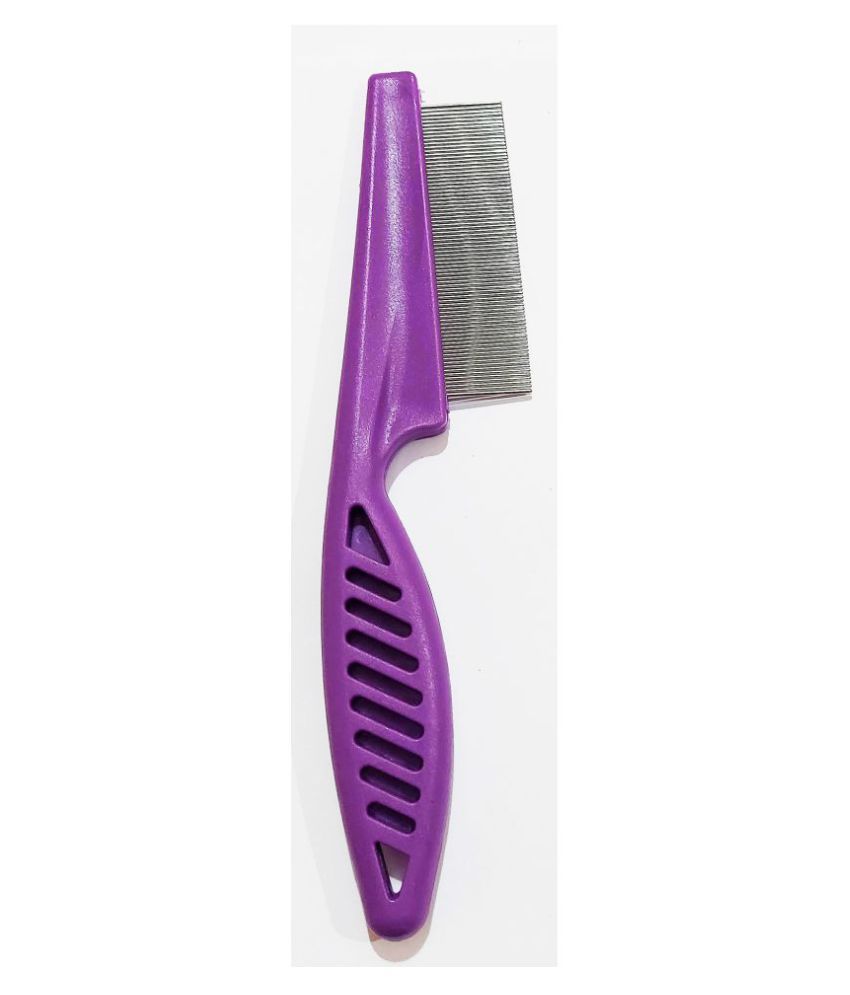 Petshop7 Flea Comb Pet Cat Dog Lice Comb Nit Remover Grooming Brush Tools to Treatment & Remove Fleas, Mites, Ticks, Dandruff Fla kes - Stainless Steel Fine Teeth- Color May Vary (Purple)