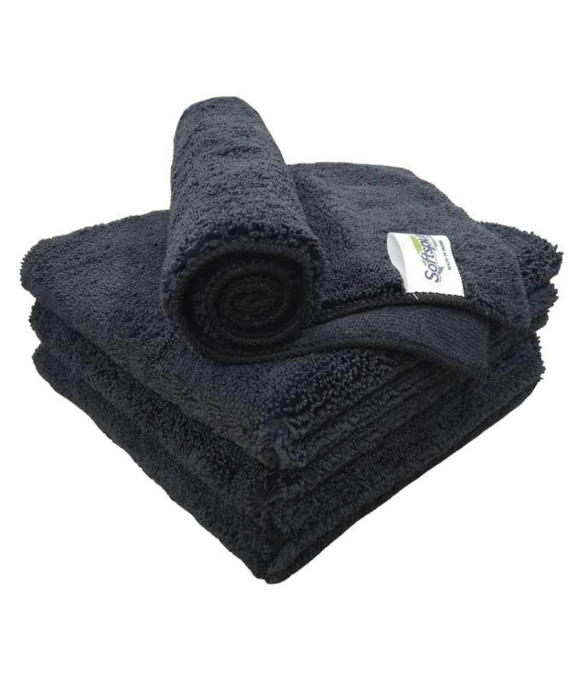     			SOFTSPUN Microfiber High Loop Cleaning Cloths, 40x40 cms 4 pcs Towel Set 380 GSM (Black). Thick Lint & Streak-Free Multipurpose Cloths.