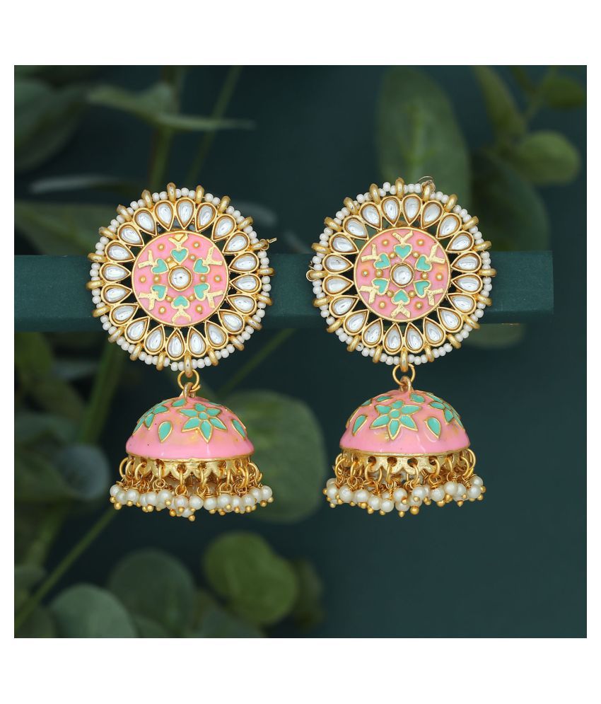     			Sukkhi Attractive Pearl Gold Plated Kundan Meenakari Jhumki Earring for Women