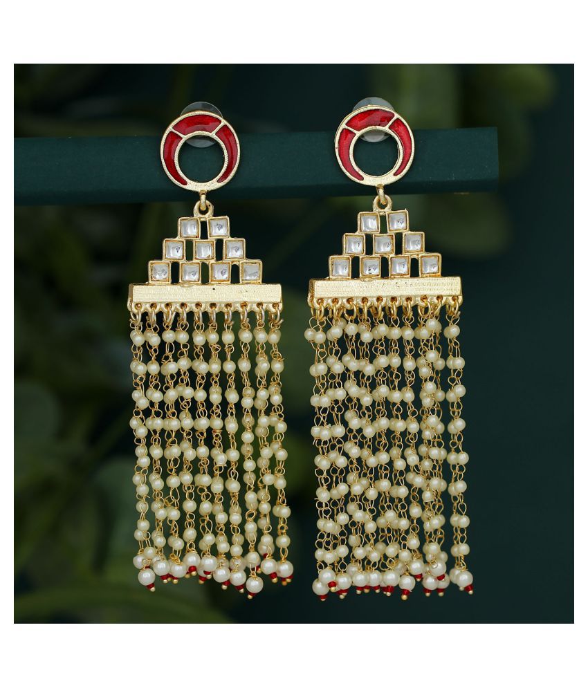    			Sukkhi Classy Gold Plated Pearl Meenakari Chandelier Earring For Women