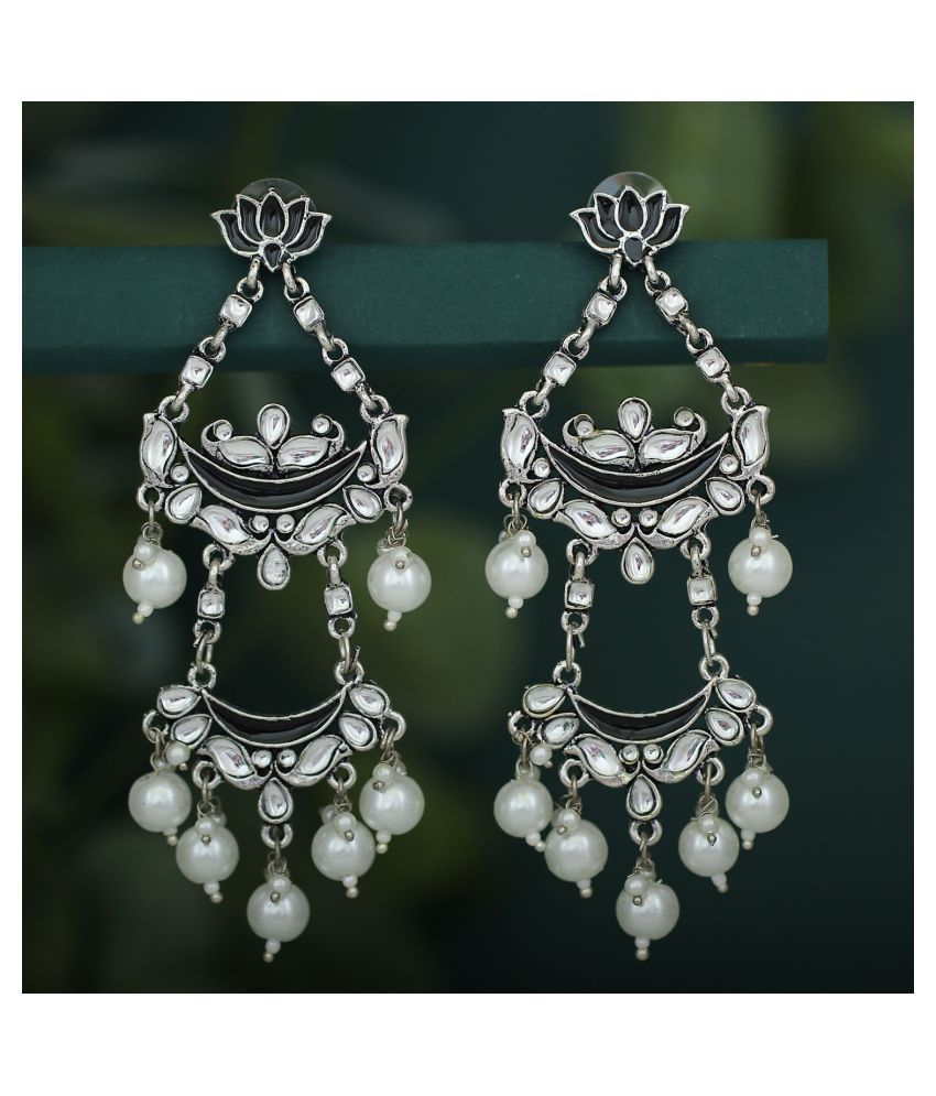     			Sukkhi Glorious Pearl Oxidised Kundan Lotus Meenakari Chandelier Earring For Women