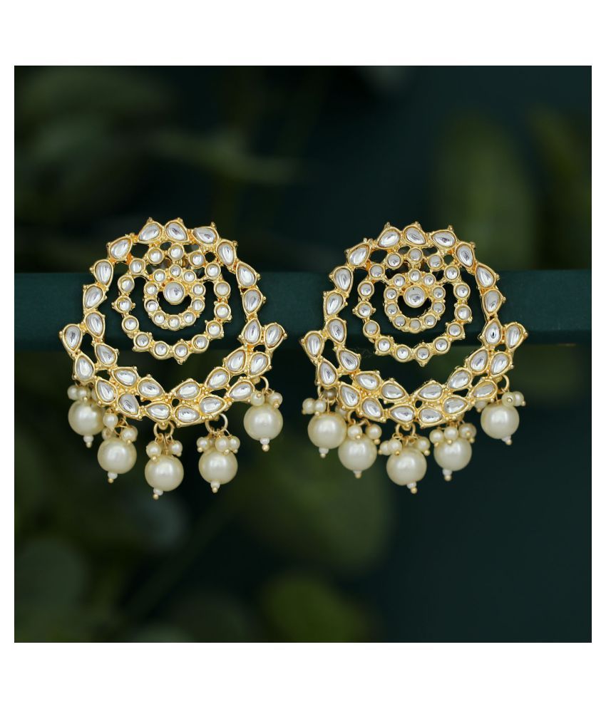     			Sukkhi Splendid Pearl Gold Plated Kundan Dangle Earring For Women