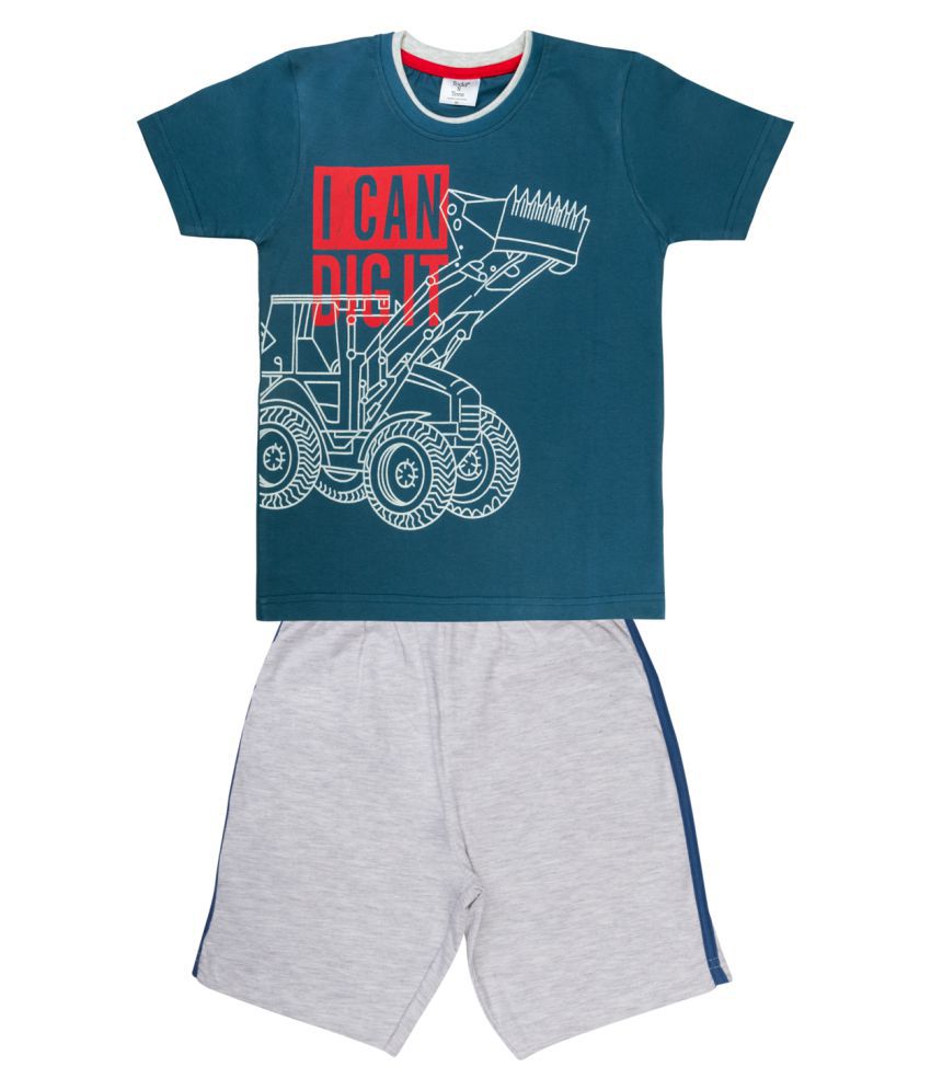     			Todd N Teen Boys Kids Cotton Pinted Tshirt, Dailywear, Clothing Set With half pant blue 2-3 years