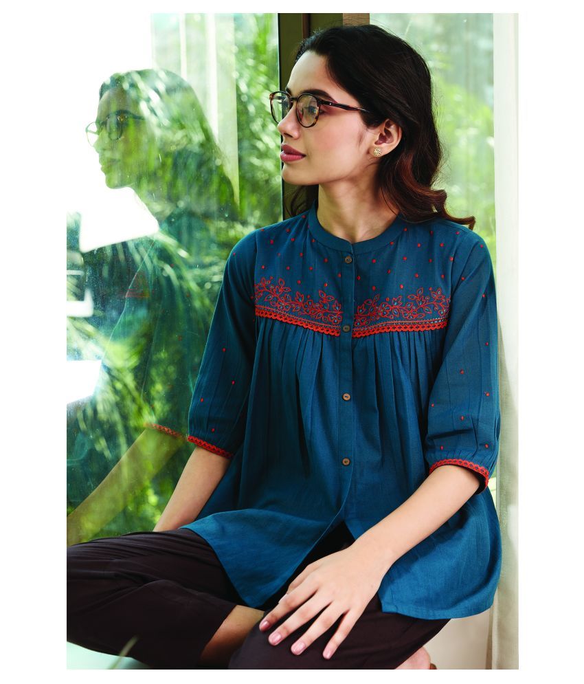     			Janasya Cotton Regular Tops - Green Single