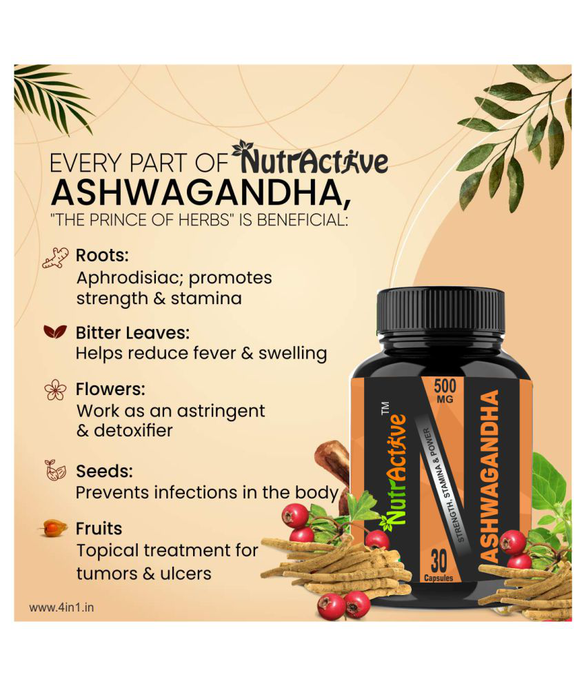     			NutrActive Ashwagandha Capsules( 500mg) 90 no.s Capsule Pack of 3