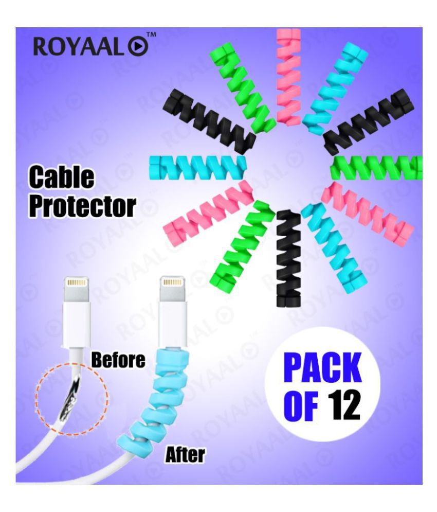     			ROYAAL™ Spiral Charger Cable Protector Data Cable Saver Charging Cord Protective Cable Cover (12 Pieces)