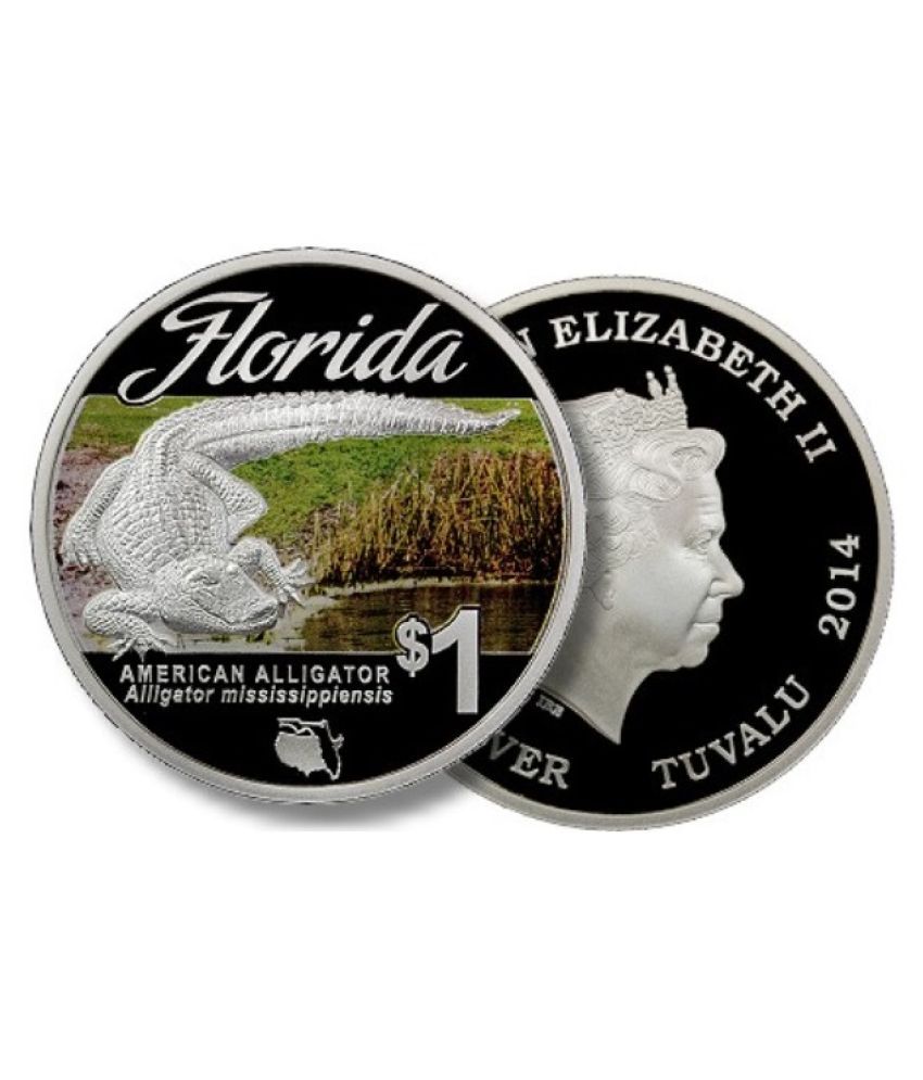     			1 Dollar - ''Florida's Natives Series'' Alligator Elizabeth II (Tuvalu) Rare Silver Plated Coin