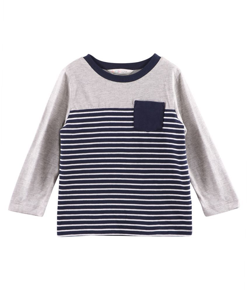 Beebay Stripe And Melange Color Block T-Shirt Navy