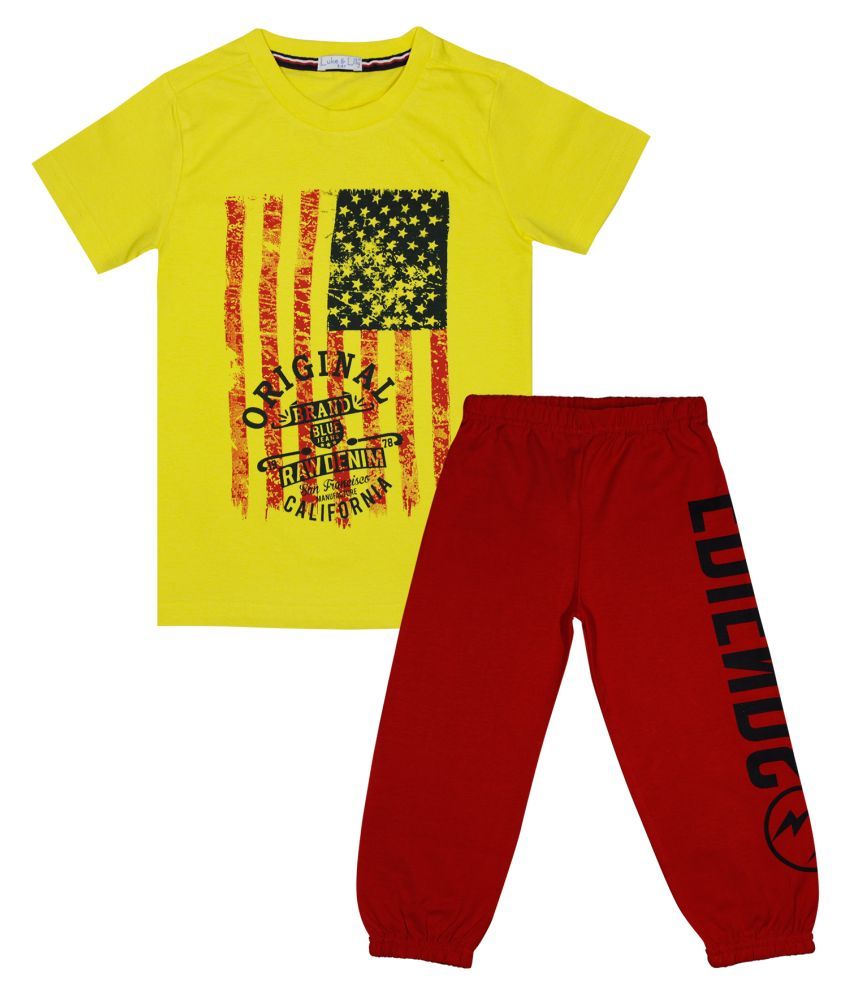     			Luke and Lilly Boys Pack of 1 Printed Cotton T-shirt with Track Pants