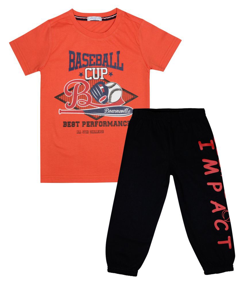    			Luke and Lilly Boys Pack of 1 Printed Cotton T-shirt with Track Pants