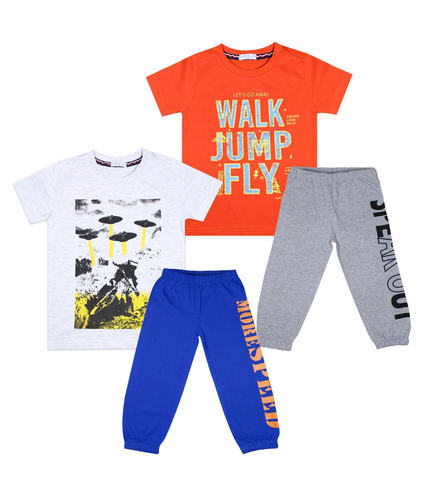     			Luke and Lilly Boys Pack of 2 Printed Cotton T-shirt with Track Pants
