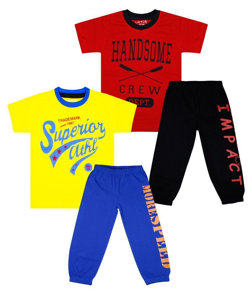     			Luke and Lilly Boys Pack of 2 Printed Cotton T-shirt with Track Pants