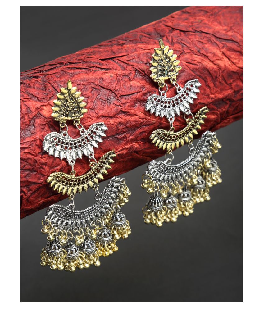     			NEUDIS Oxidised Ethnic Antique Silver and Gold Toned Chandbaali Earrings For Women & Girls