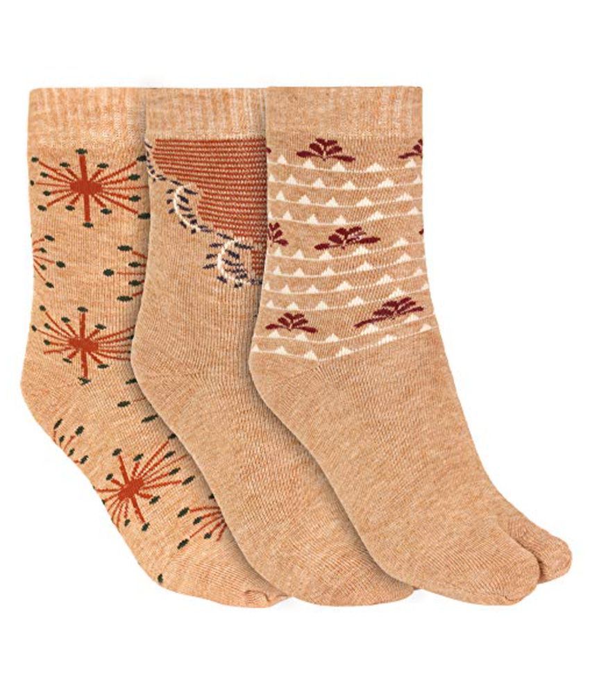     			Creature - Tan Woollen Women's Thumb Socks ( Pack of 3 )
