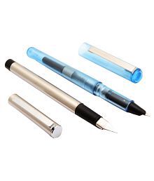 Set of 2 - Jinhao Demonstrator Blue &amp; Steel Fountain Pens Fine Nib New