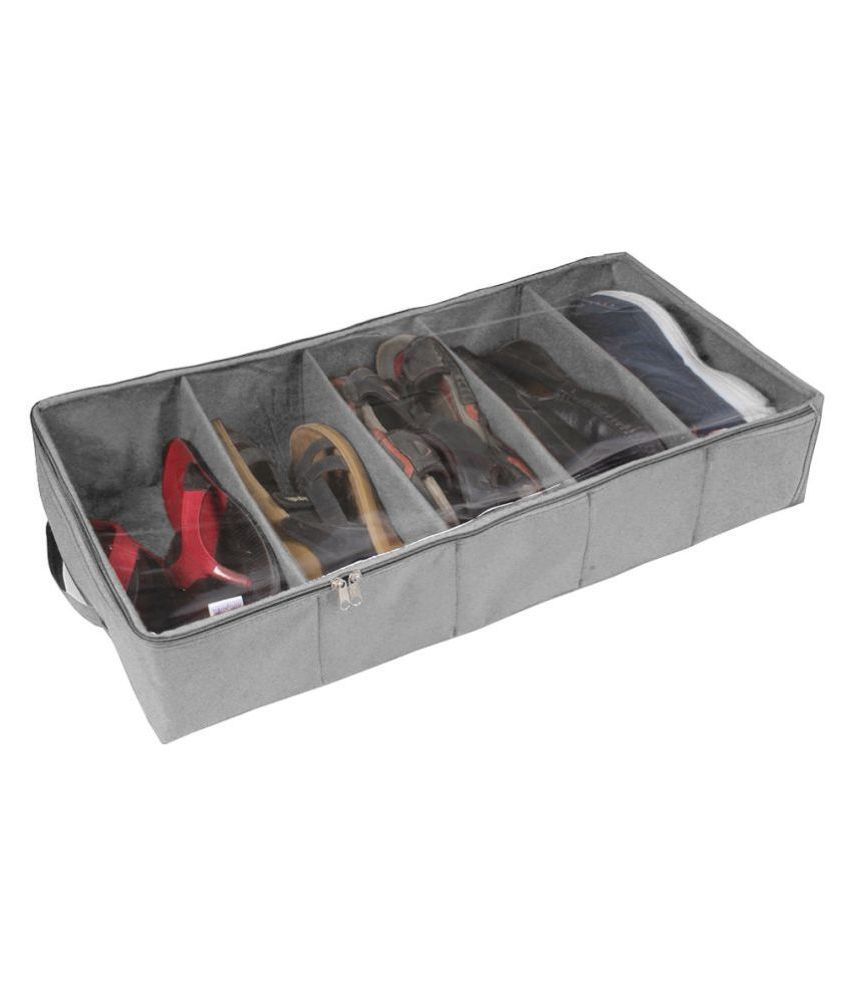     			PrettyKrafts 5 pair shoe storage box shoe organizer underbed closet shoe box folding, Single, Grey