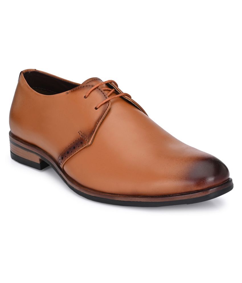     			SHENCES Office Genuine Leather Tan Formal Shoes