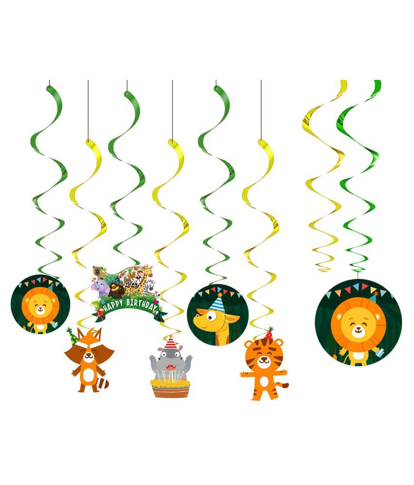    			6 Pcs Character 6 Pcs Swirls Jungle Animals Hanging Swirl Decorations Green Safari Party Forest Animal Theme Supplies for Baby Shower Kids 1st Birthday Nursery School Classroom Bedroom Bathroom Table Ceiling Decor Total 12 Pcs