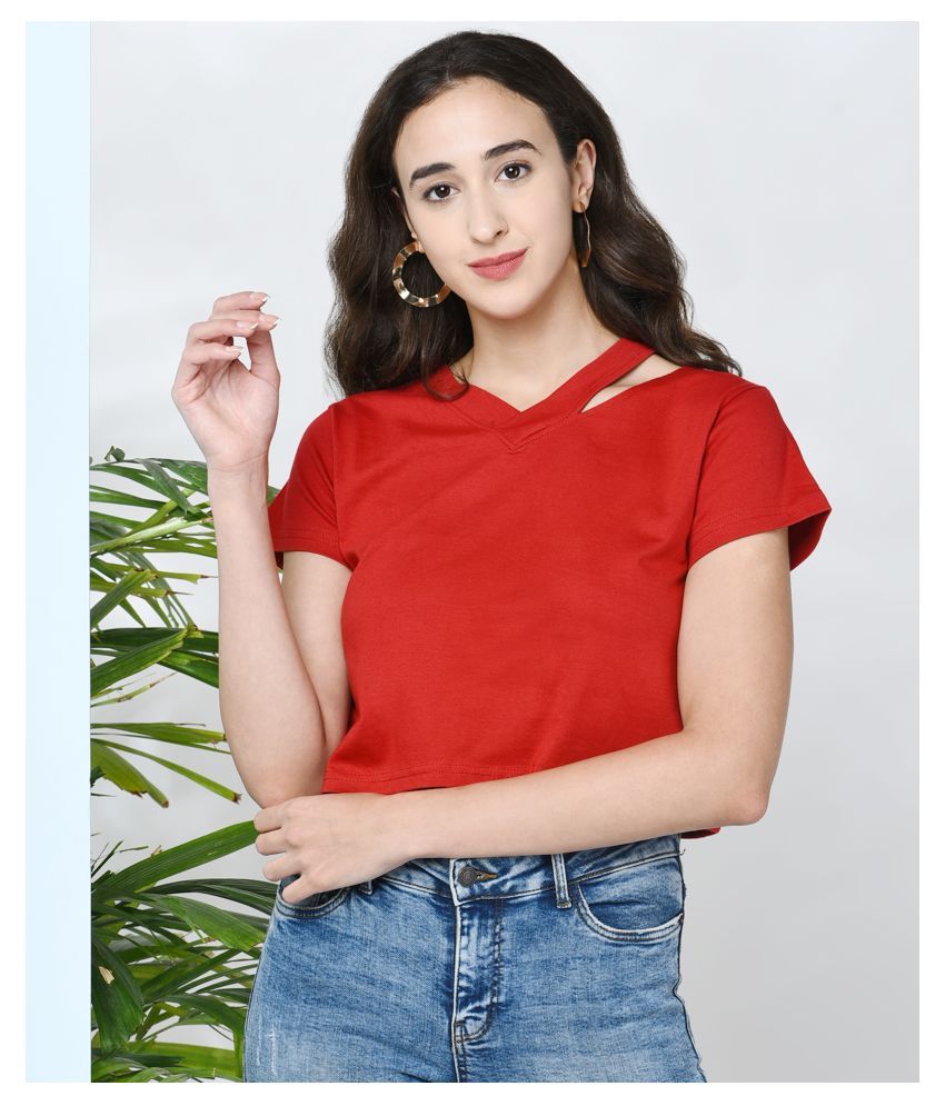     			Chimpaaanzee Cotton Crop Tops - Red Single