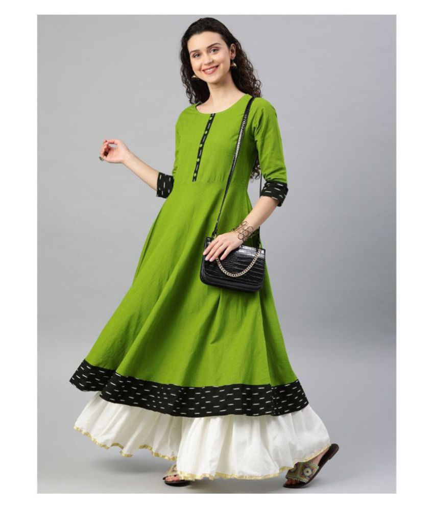     			Estela - Green Cotton Blend Women's Anarkali Kurti ( Pack of 1 )