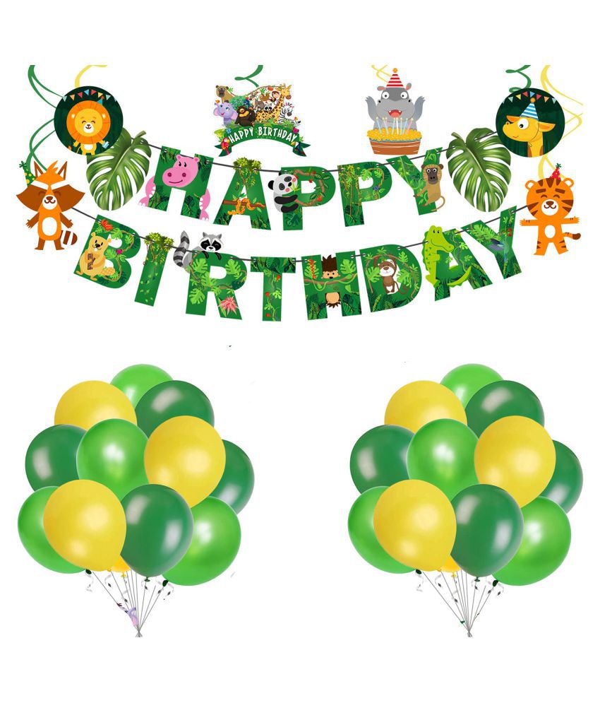     			Jungle Safari Happy Birthday Decoration Kids,Animal Birthday Party Decoration Banner with Latex Balloons and Jungle Swirls for Boy Birthday 1st 2nd 3rd 16th 18th 21st (Pack of 32)