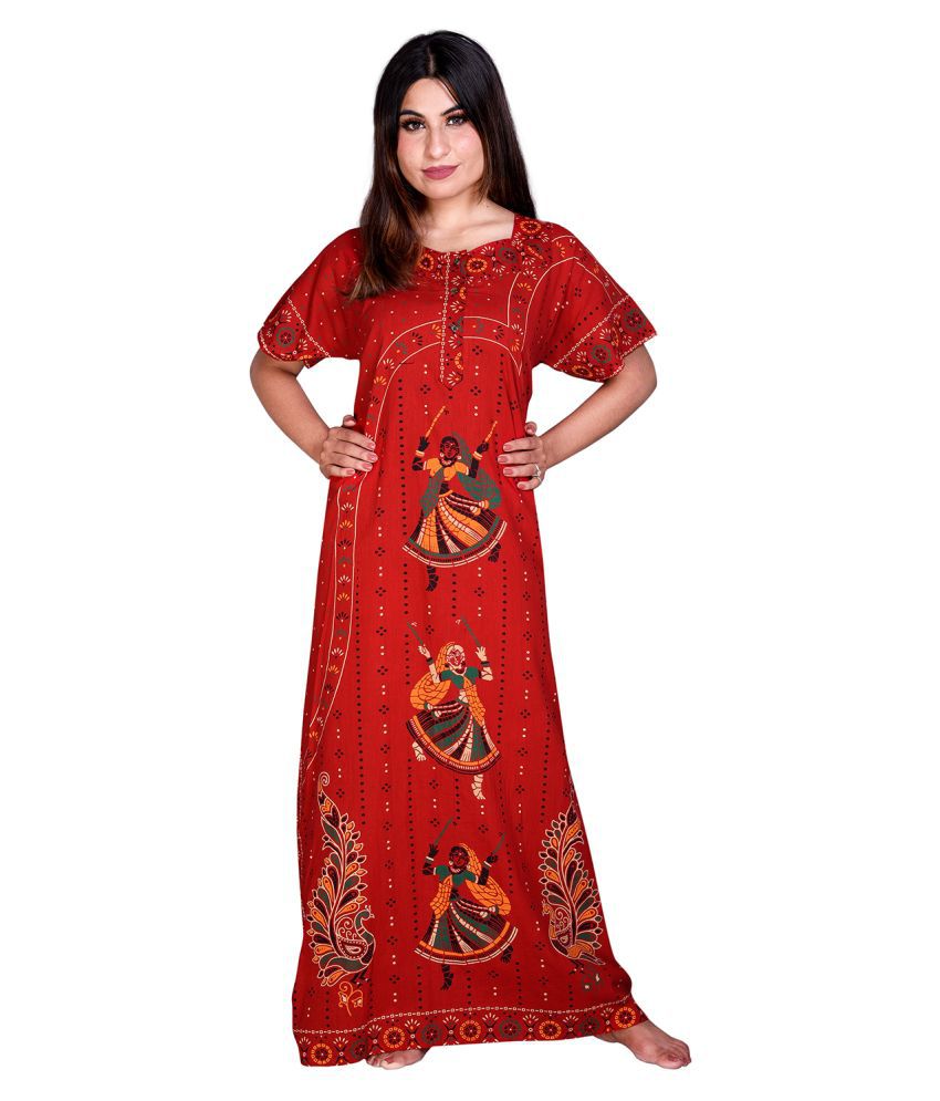     			Raj Cotton Nighty & Night Gowns - Red Single