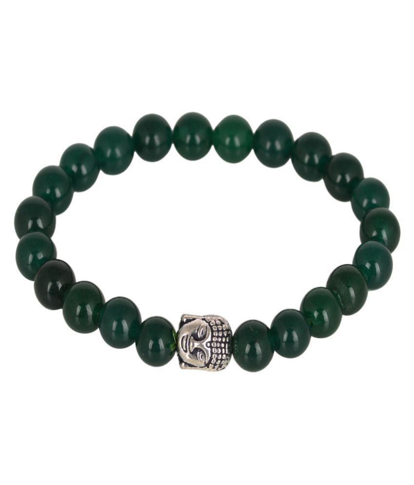     			KESAR ZEMS Natural Green Aventurine Stone With Silver Color Buddha Cham Stretchable Bracelet Wrist Stylish Band For Unisex {10 x 2 x 1 CM} Green.